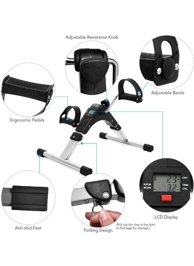 ShebSheb - Mini Exercise Bike Folding Fitness Pedal Exerciser, Mini Under Desk Exercise Bike Foot Hand Cycle Portable, Arm And Leg Exercise Peddler Machine With Lcd Monitor - Image 1