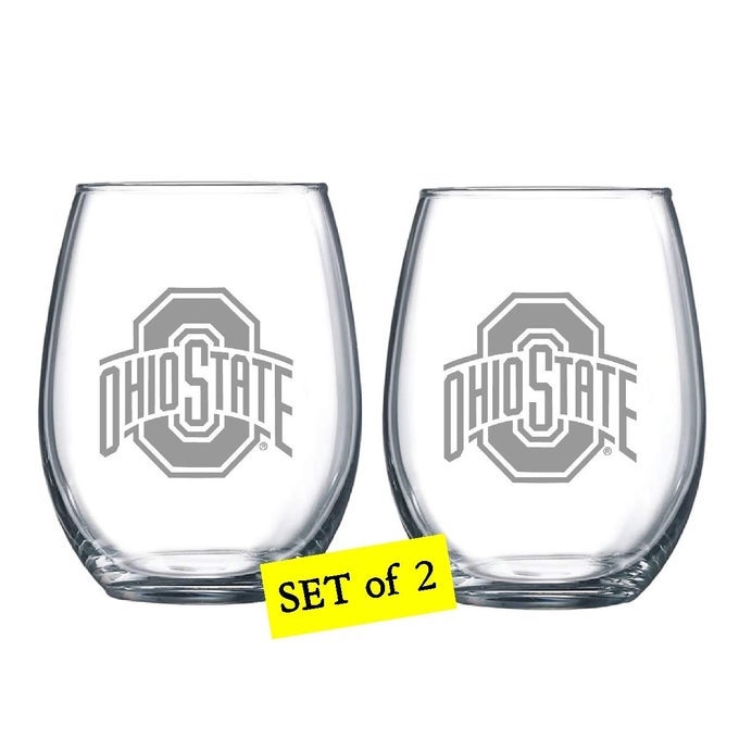 OHIO STATE BUCKEYES ETCHED SATIN FROST LOGO WINE OR BEVERAGE GLASS SET OF 2