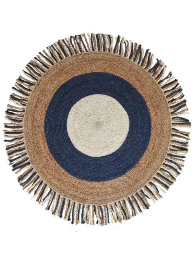 رمشة سجادة الجوت سجادة منطقة مصنوعة يدويًا باللون الأسود والأزرق سجادة مستديرة لغرفة النوم br-001 - Image 1