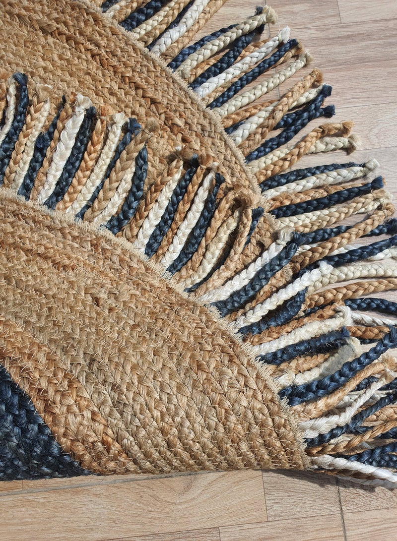 رمشة سجادة الجوت سجادة منطقة مصنوعة يدويًا باللون الأسود والأزرق سجادة مستديرة لغرفة النوم br-001 - Image 3