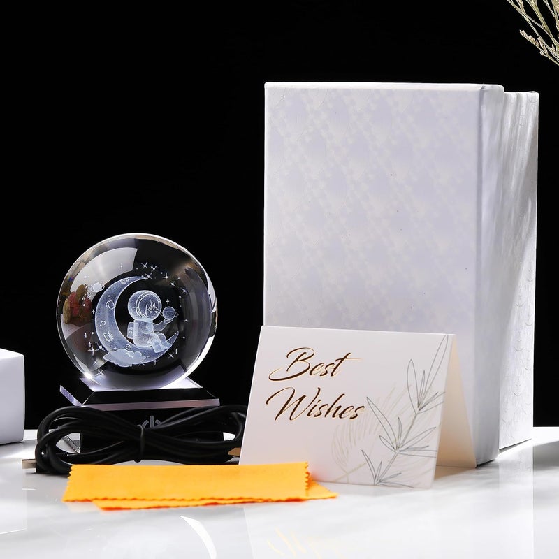 Qianwei 3D Astronaut Figure, Statue, Crystal Ball, 80 mm, Astronomy, Gifts, Solar System, Model, Decoration, Crystal Ball, Unique Gifts for Men, Him, Birthday, Father, Physics, - Image 5