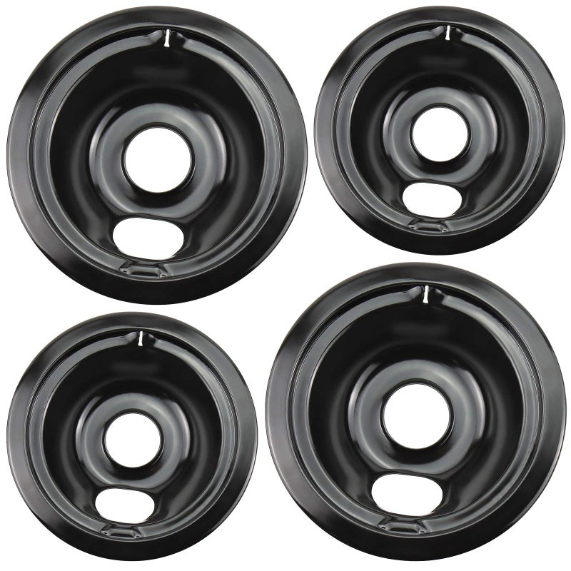 Blutoget Wb31M20 Wb31M19 Porcelain Drip Pans By Blutoget - Compatible For Ge Hotpoint Range Cooktop - Includes 2 6-Inch And 2 8-Inch Black Drip Pans - 4 Pack (Black Porcelain) - Image 1