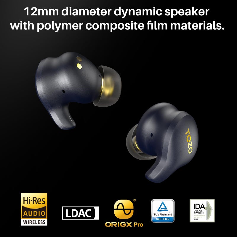 TOZO Golden X1 Wireless Earbuds Balanced Armature Driver and Hybrid Dynamic Driver, Bluetooth Headphones OrigX Pro, LDAC & Hi-Res Audio Wireless, Noise Cancellation Headset Galaxy Blue/Black - Image 2