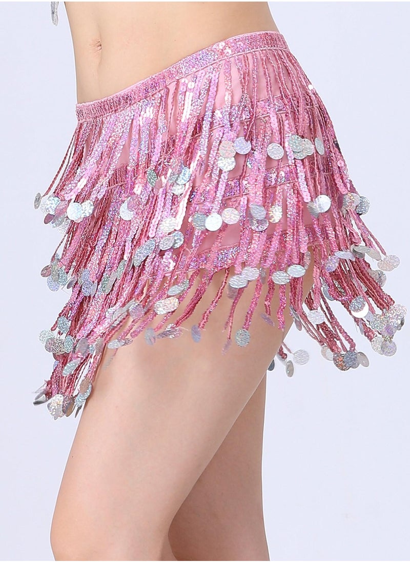 SYOSI - Womens Belly Dance Hip Scarf Tassel Skirt Fringe Wrap Rave Sequin for Costume Zumba Yoga Class Performance - Image 1