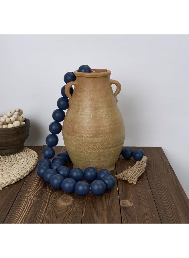 OMISHE OMISHE 76" Long Large Wood Bead Garland Navy Blue with 1.6" Diameter Wooden Beads and Tassels, Rustic Farmhouse Country Wood Beads Garland for Home Decor, Decorative Beads with Tassels Navy Blue  - Image 2