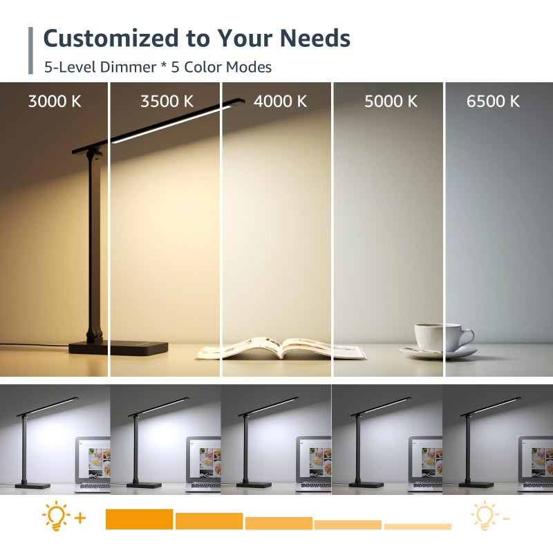 Lepro مصباح مكتب LED من ليبرو للاستخدام المنزلي، 9.5 واط 750 لومن، مصباح مكتبي معدني بتقنية اللمس، 5 أوضاع ألوان 5 مستويات سطوع، مصباح مهام يحافظ على العين للقراءة، الخياطة، الحرف، مستلزمات المدرسة، ضوء الألغاز، أسود - Image 3