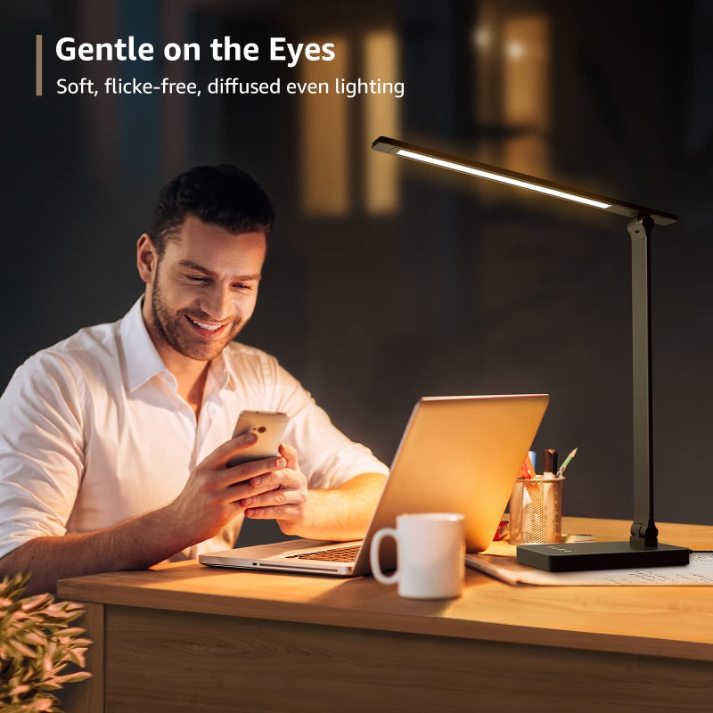 Lepro مصباح مكتب LED من ليبرو للاستخدام المنزلي، 9.5 واط 750 لومن، مصباح مكتبي معدني بتقنية اللمس، 5 أوضاع ألوان 5 مستويات سطوع، مصباح مهام يحافظ على العين للقراءة، الخياطة، الحرف، مستلزمات المدرسة، ضوء الألغاز، أسود - Image 2