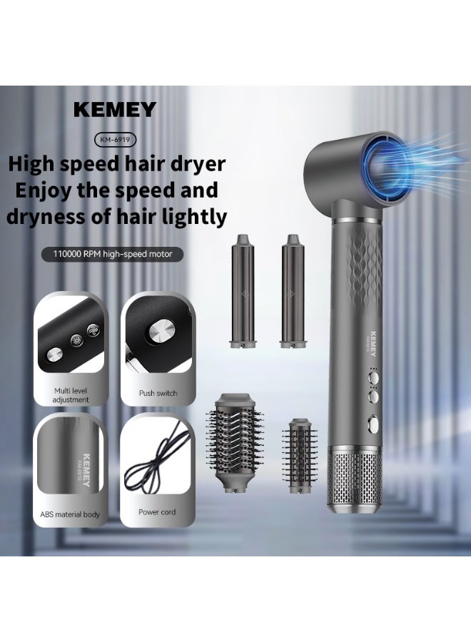 Kemei KM-6919 5-in-1 High-Speed Hair Dryer – 110,000RPM Brushless Motor, Negative Ions, Smart Temperature Control, Magnetic Nozzles, 1300W multicolour - Image 5