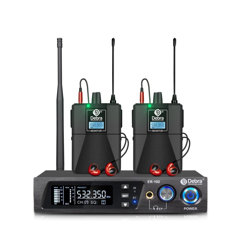 D Debra Audio PRO ER102 UHF IEM Mono Wireless in Ear Monitor System with Monitoring Type for Stage Band Recording StudioGuitar Live Performance Single Channel 2 Bodypack - Image 2