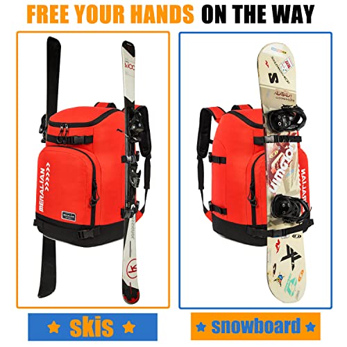 MERALIAN Ski Boot Bag - 50L Ski Boot Travel Backpack Waterproof Snowboard Boot Backpack for Travel Stores Gear Including Helmet, Goggles and Outerwear.(Red-03) - Image 3