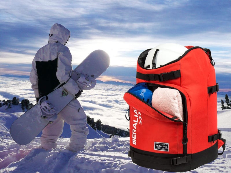 MERALIAN Ski Boot Bag - 50L Ski Boot Travel Backpack Waterproof Snowboard Boot Backpack for Travel Stores Gear Including Helmet, Goggles and Outerwear.(Red-03) - Image 2