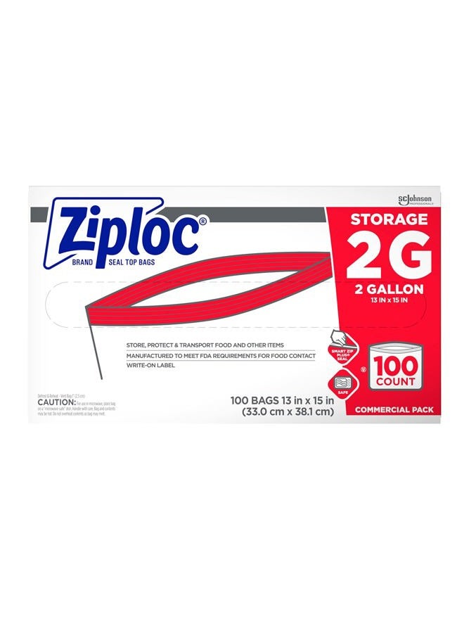 SC Johnson Professional Ziploc Double Zipper Bags, 2 Gallon, Clear, Case Of 100 - Image 1