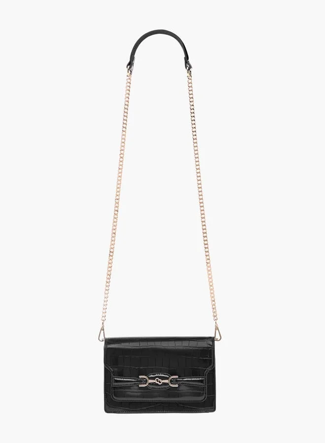 Celeste Animal Textured Crossbody Bag with Flap Closure and Chain Strap