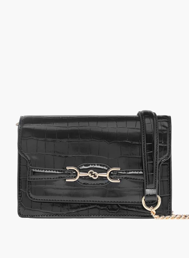 Celeste Animal Textured Crossbody Bag with Flap Closure and Chain Strap