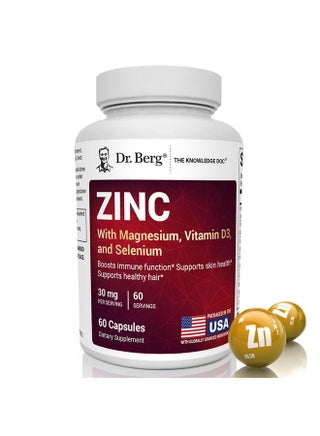 Dr. Berg Zinc 30mg Enhanced with Magnesium, Vitamin D3, Selenium, & Copper - Zinc Supplements for Men & Women - Chelated Zinc for Immune, Skin, Hair, & Nails Support* - 60 Capsules - pzsku/ZC24375203D6DE95BC188Z/45/1750341784/45fe15e9-66fd-4eb9-b955-8259175622a3