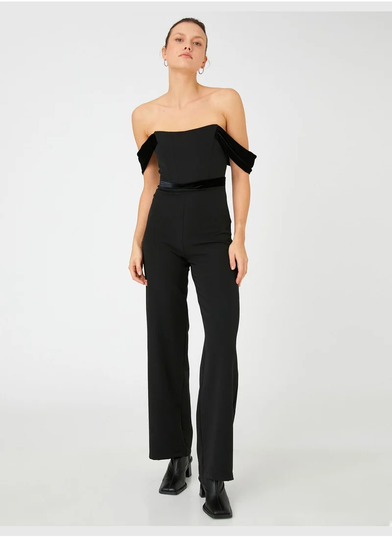 كوتون Velvet Detail Wide Leg Strapless Party Dress