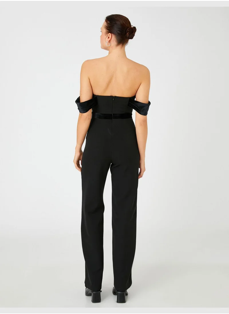 كوتون Velvet Detail Wide Leg Strapless Party Dress