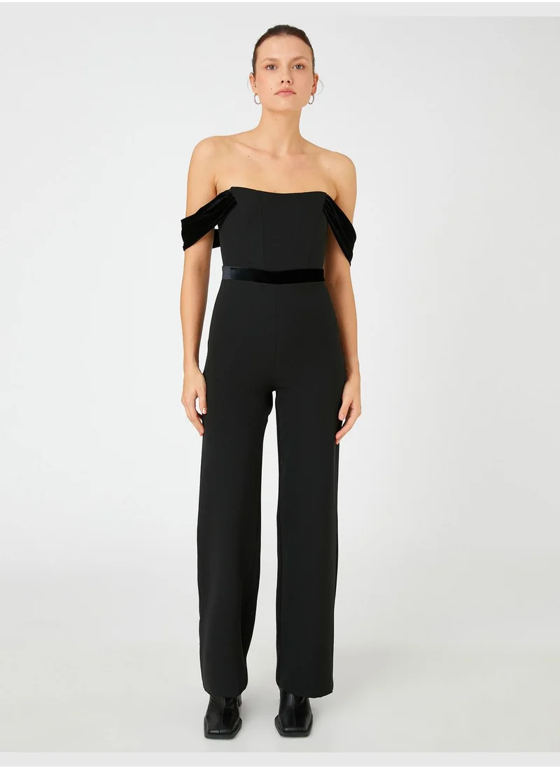 كوتون Velvet Detail Wide Leg Strapless Party Dress