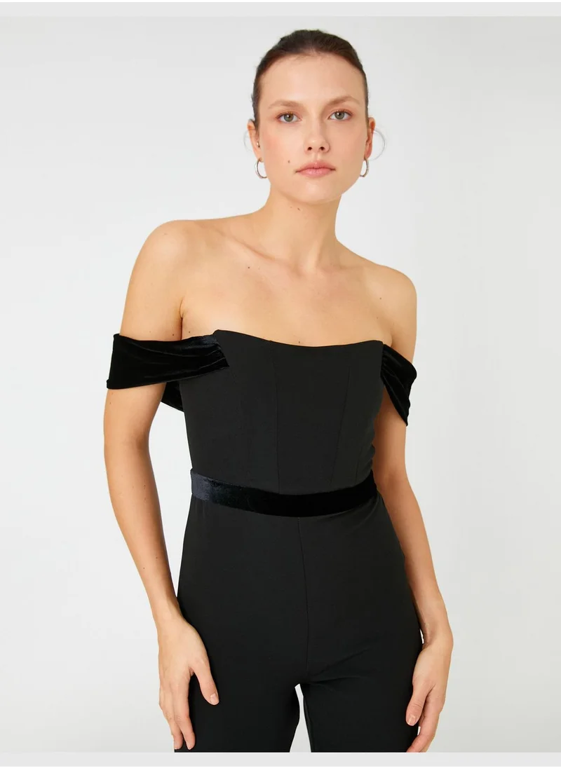 كوتون Velvet Detail Wide Leg Strapless Party Dress