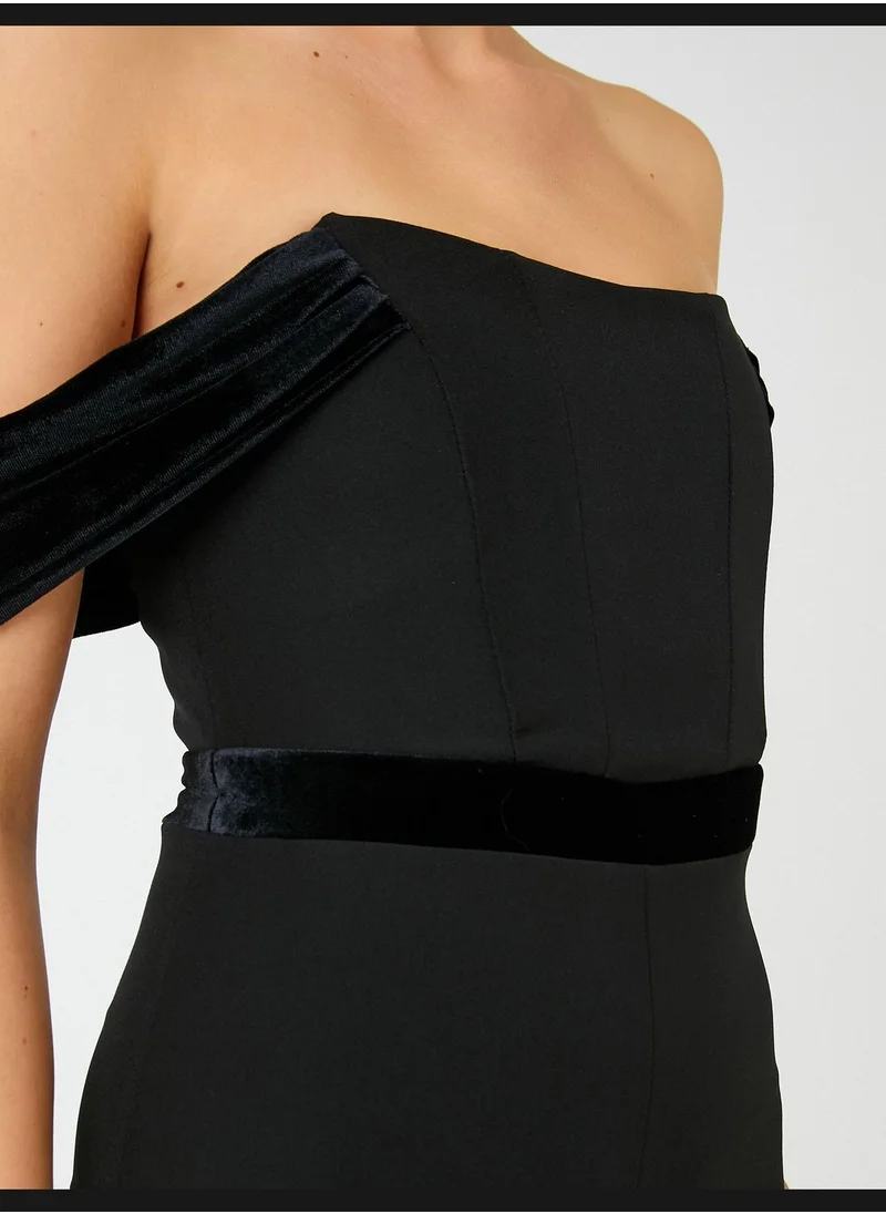 كوتون Velvet Detail Wide Leg Strapless Party Dress
