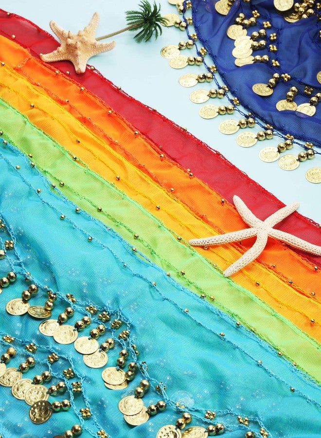 زانماي مجموعة زانماي المكونة من 12 قطعة من أوشحة الرقص الشرقي للراقصات الشرقيات، 12 لوناً، سلسلة خصر، حزام وشاح رقص مع عملات معدنية متدلية (عملات ذهبية). - Image 2