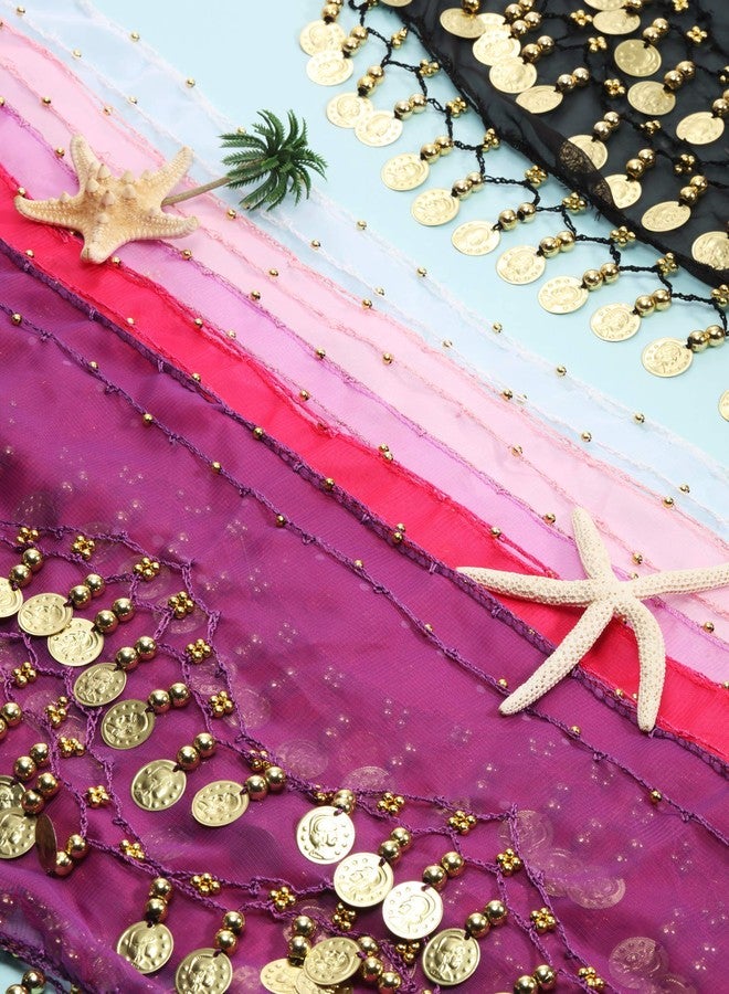 زانماي مجموعة زانماي المكونة من 12 قطعة من أوشحة الرقص الشرقي للراقصات الشرقيات، 12 لوناً، سلسلة خصر، حزام وشاح رقص مع عملات معدنية متدلية (عملات ذهبية). - Image 4