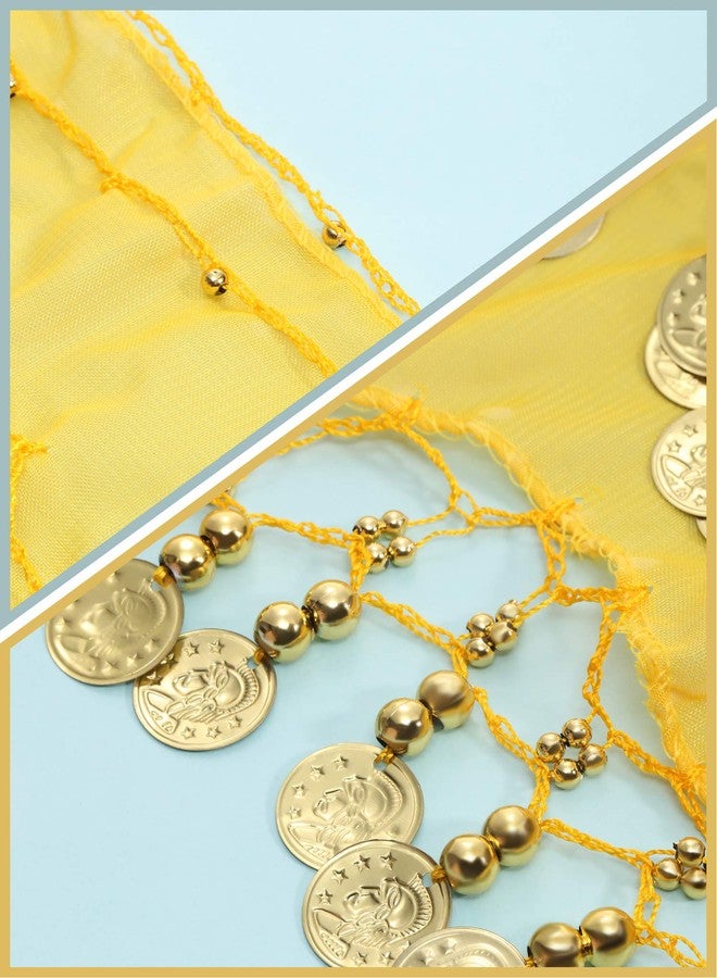 زانماي مجموعة زانماي المكونة من 12 قطعة من أوشحة الرقص الشرقي للراقصات الشرقيات، 12 لوناً، سلسلة خصر، حزام وشاح رقص مع عملات معدنية متدلية (عملات ذهبية). - Image 5