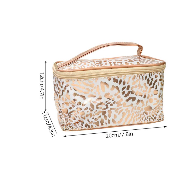 Golden Cosmetic Pouch Leopard Printing Pattern Makeup Storage Bag Zippered Cosmetic Tote Case Large Capacity Handbag for Women Ladies Travel - Image 3