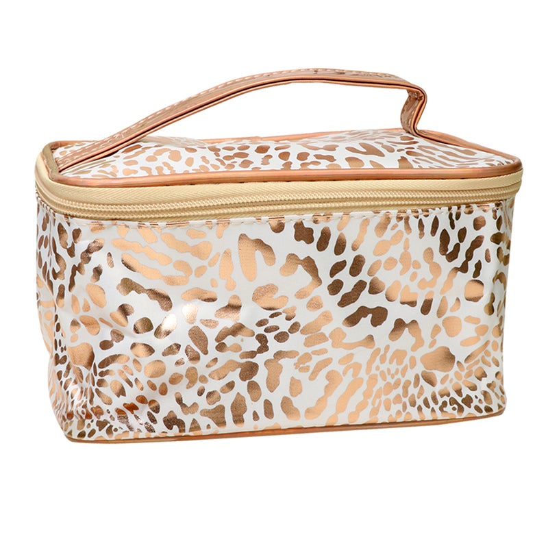 Golden Cosmetic Pouch Leopard Printing Pattern Makeup Storage Bag Zippered Cosmetic Tote Case Large Capacity Handbag for Women Ladies Travel - Image 4