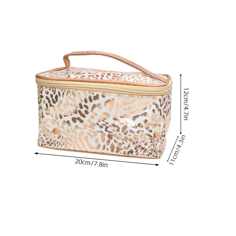 Golden Cosmetic Pouch Leopard Printing Pattern Makeup Storage Bag Zippered Cosmetic Tote Case Large Capacity Handbag for Women Ladies Travel - Image 2