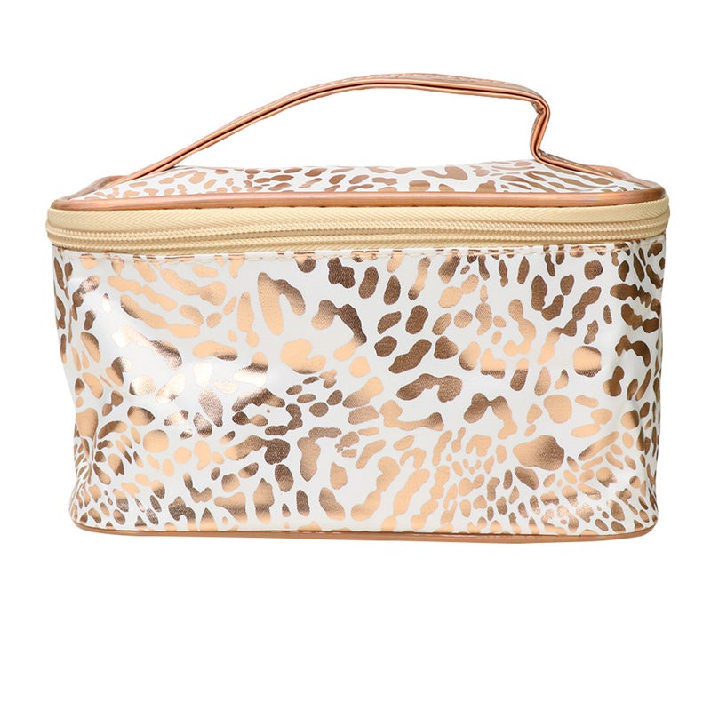 Golden Cosmetic Pouch Leopard Printing Pattern Makeup Storage Bag Zippered Cosmetic Tote Case Large Capacity Handbag for Women Ladies Travel - Image 5