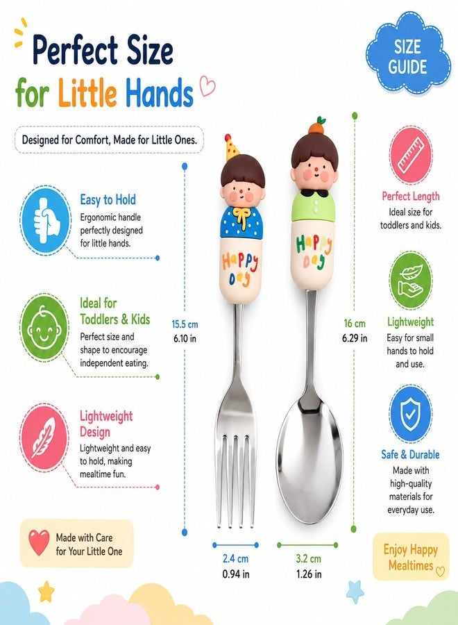 MaruHub Cute Kids Spoon Fork Set, 304 Stainless Steel Toddler Utensils with Silicone Cartoon Handle, BPA Free Baby Feeding Spoon and Fork for Boys Girls (Model 1) - Image 5