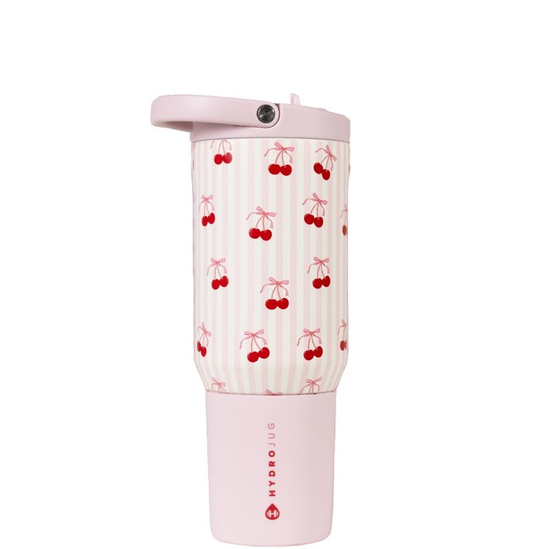 زجاجة هيدروجوج الرياضية من الفولاذ المقاوم للصدأ مع قشة وعزل فراغ سعة 20 أونصة مقاومة للتسرب تصميم مريح قابلة لإعادة الاستخدام آمنة في غسالة الصحون قاعدة مطاطية متينة للاستخدام في الصالة الرياضية أو في الهواء الطلق - الكرز الحلو