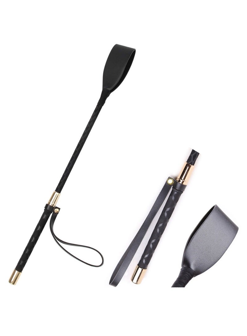 Y&D 18 Inches Riding Crop English Whip with Genuine Leather Premium Quality Equestrianism Black  - Image 1