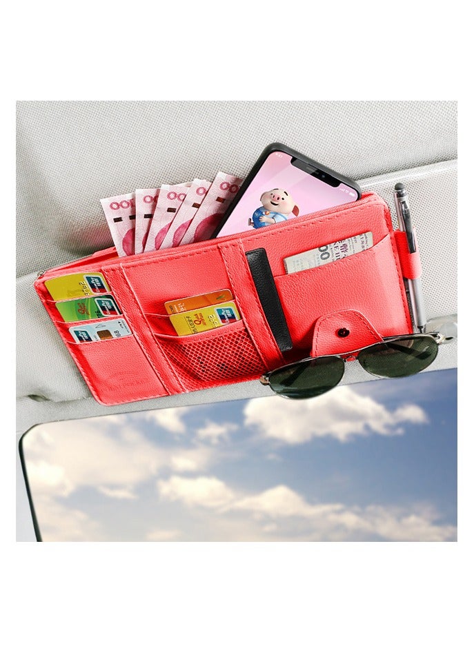 Generic Car Visor Card Clip Organizer - Glasses Clip, Ticket Holder, Document Storage - Interior Accessories for Car Sun Visor(Red)  - Image 2