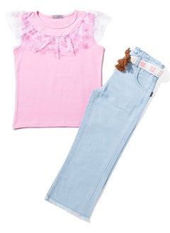 Girls Set Denim Pants With Tshirt