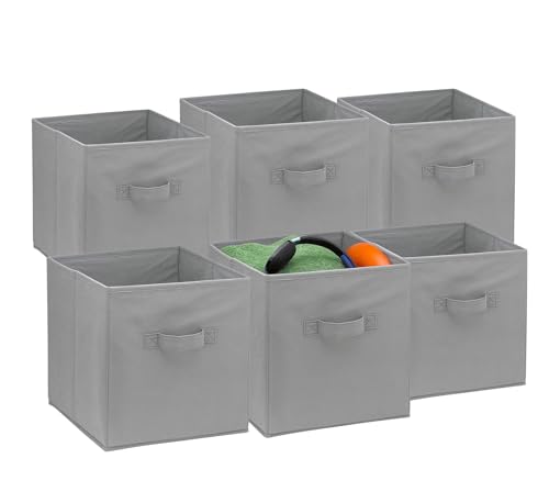 Handy Laundry Foldable Cube Storage Bins - 6 Pack - Decorative Fabric Storage Cubes are Collapsible & Great Organizer for Shelf, Closet or Underbed. Convenient for Clothes or Kids Toy Storage (Grey) - Image 1