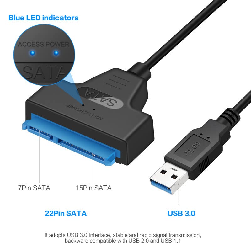 LS LAPSTER Quality Assured USB 3.0 Sata Cable for 2.5 inches SSD and HDD, USB 3.0 to SATA III Hard Driver Adapter, Sata to USB Cable-(Blue) - Image 3