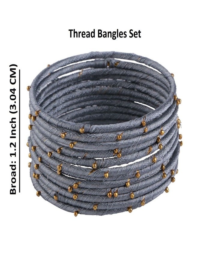 Efulgenz Fashion Jewelry Indian Bollywood Gold Plated Beaded Grey Silk Thread Wedding Bridal Bracelet Bangle Set (12 Pcs) - Image 5