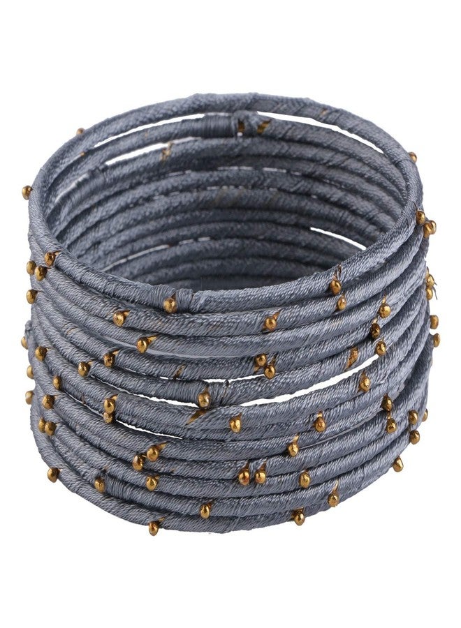 Efulgenz Fashion Jewelry Indian Bollywood Gold Plated Beaded Grey Silk Thread Wedding Bridal Bracelet Bangle Set (12 Pcs) - Image 1