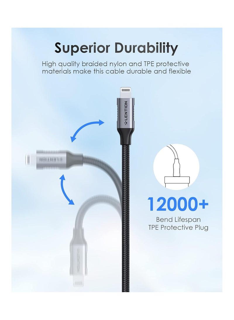 Lention Lention USB-C to Lightening Charging Cable 3ft(1M) & Stable Driver Certified iPhone 12 Pro Charger Cord Compatible with iPhone 12/12 Mini/12 Pro/11 Pro Max/X/XS/XR/8/SE, iPad 8th- (CLA-Grey)  - Image 2