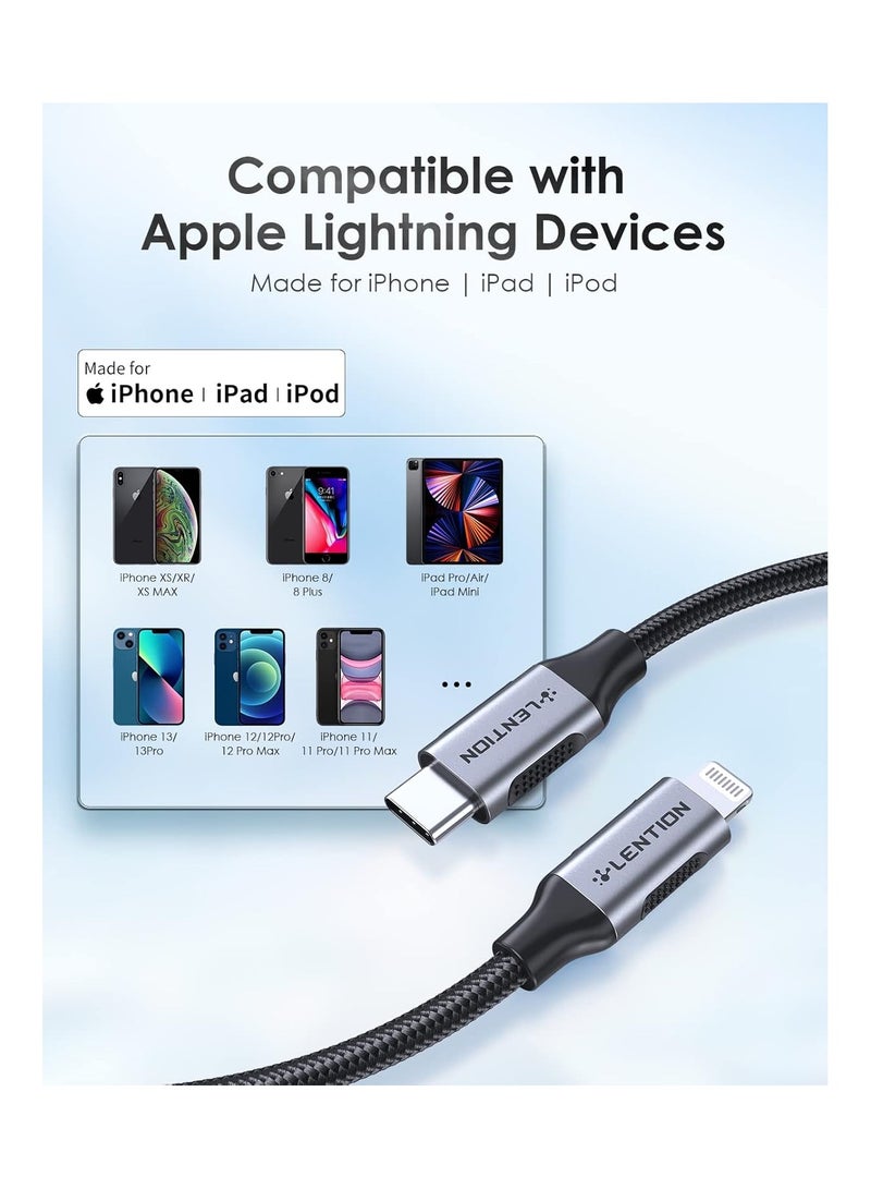 Lention Lention USB-C to Lightening Charging Cable 3ft(1M) & Stable Driver Certified iPhone 12 Pro Charger Cord Compatible with iPhone 12/12 Mini/12 Pro/11 Pro Max/X/XS/XR/8/SE, iPad 8th- (CLA-Grey)  - Image 3