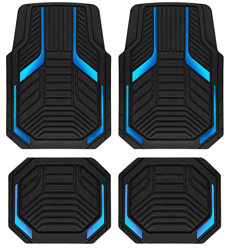 PIC AUTO Heavy Duty Rubber Floor Mats Blue Aluminum Film Car Mats Set Front and Rear Car Mats with AntiSlip Backing All Weather Protection TrimtoFit for Automotive SUV Sedan Van