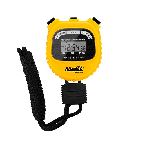 Marathon Adanac 3000 Digital Stopwatch Timer, Yellow - High Precision Accuracy to 1/100th Seconds - Water, Dust & Shock Resistant - 46” Lanyard Included - Image 1