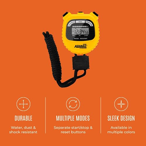 Marathon Adanac 3000 Digital Stopwatch Timer, Yellow - High Precision Accuracy to 1/100th Seconds - Water, Dust & Shock Resistant - 46” Lanyard Included - Image 3