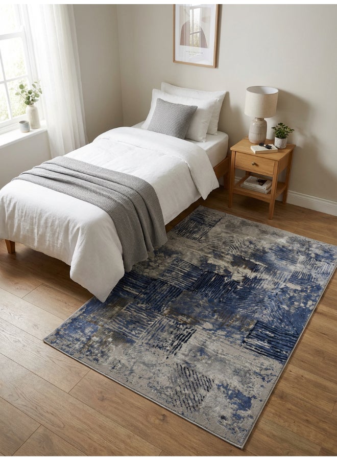 Noon East Carpet Rug Woven with Soft Texture |Velvet Luxe Design  - Blue  | Size - 120x170 cm - 4x5.5 ft | For Mid-Small sized Family room, Bedroom with twin or queen beds, Home office, Entry hallways, Foyers or Balcony - Image 3