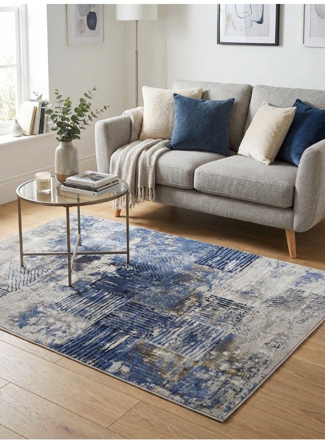 Noon East Carpet Rug Woven with Soft Texture |Velvet Luxe Design  - Blue  | Size - 120x170 cm - 4x5.5 ft | For Mid-Small sized Family room, Bedroom with twin or queen beds, Home office, Entry hallways, Foyers or Balcony - Image 1