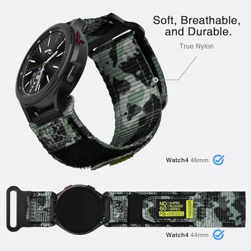 Nereides Band Compatible with Samsung Galaxy Watch 7 6 5 4 40mm 44mm/Watch 6 4 Classic 43/47mm 42/46mm/ Galaxy Watch 5 Pro/Active 2, 20mm Nylon Replacement Sports Strap for Men Women(Green Camo,XL) - Image 3