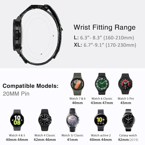 Nereides Band Compatible with Samsung Galaxy Watch 7 6 5 4 40mm 44mm/Watch 6 4 Classic 43/47mm 42/46mm/ Galaxy Watch 5 Pro/Active 2, 20mm Nylon Replacement Sports Strap for Men Women(Green Camo,XL) - Image 4