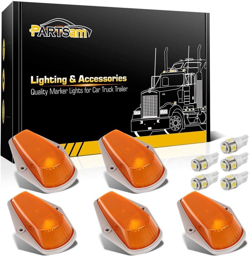 Partsam 5pcs Top Cab Marker Roof Running Light Amber Cover Lens 15442 + 5X 5050 T10 194 LED Bulbs Compatible with Ford F-150 F-250 F-350 1973-1997 F Series Pickup Super Duty Trucks. - Image 1